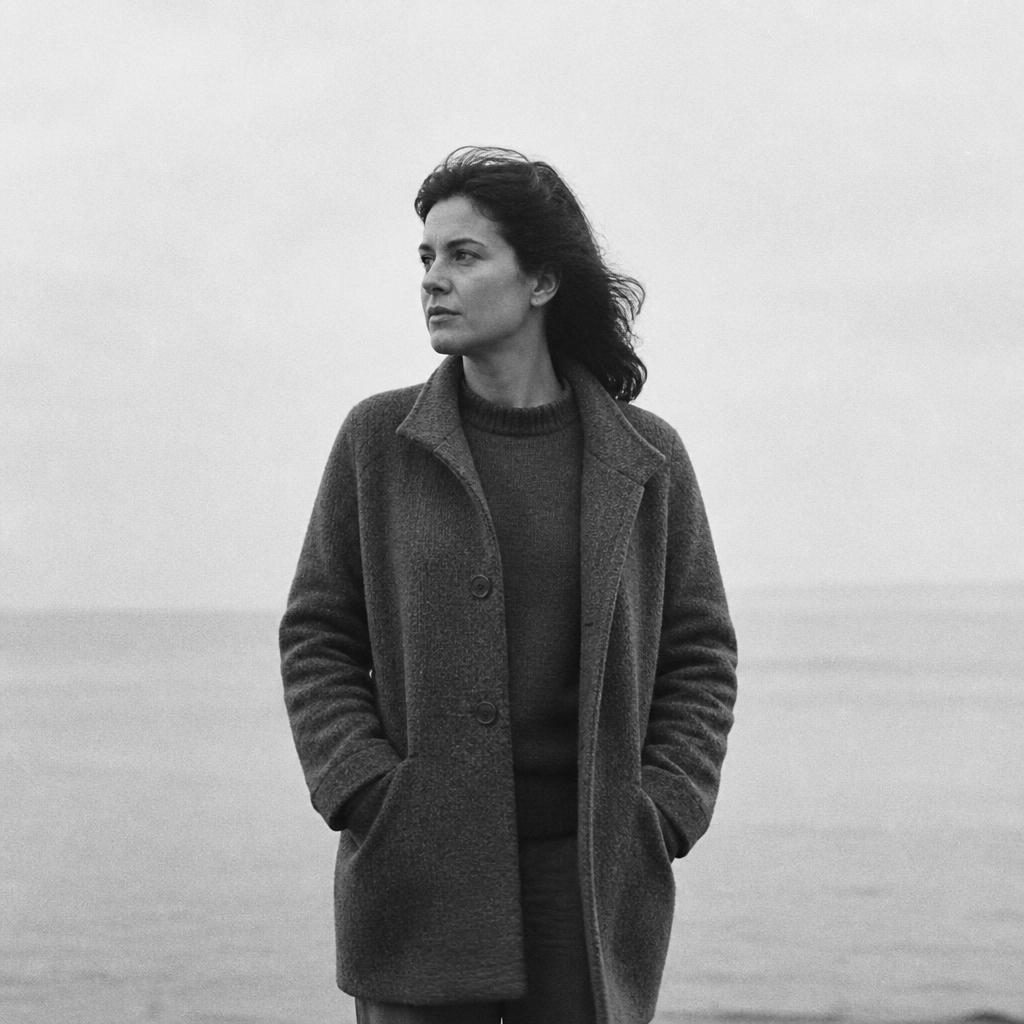 A woman standing outdoors, looking away into the middle distance